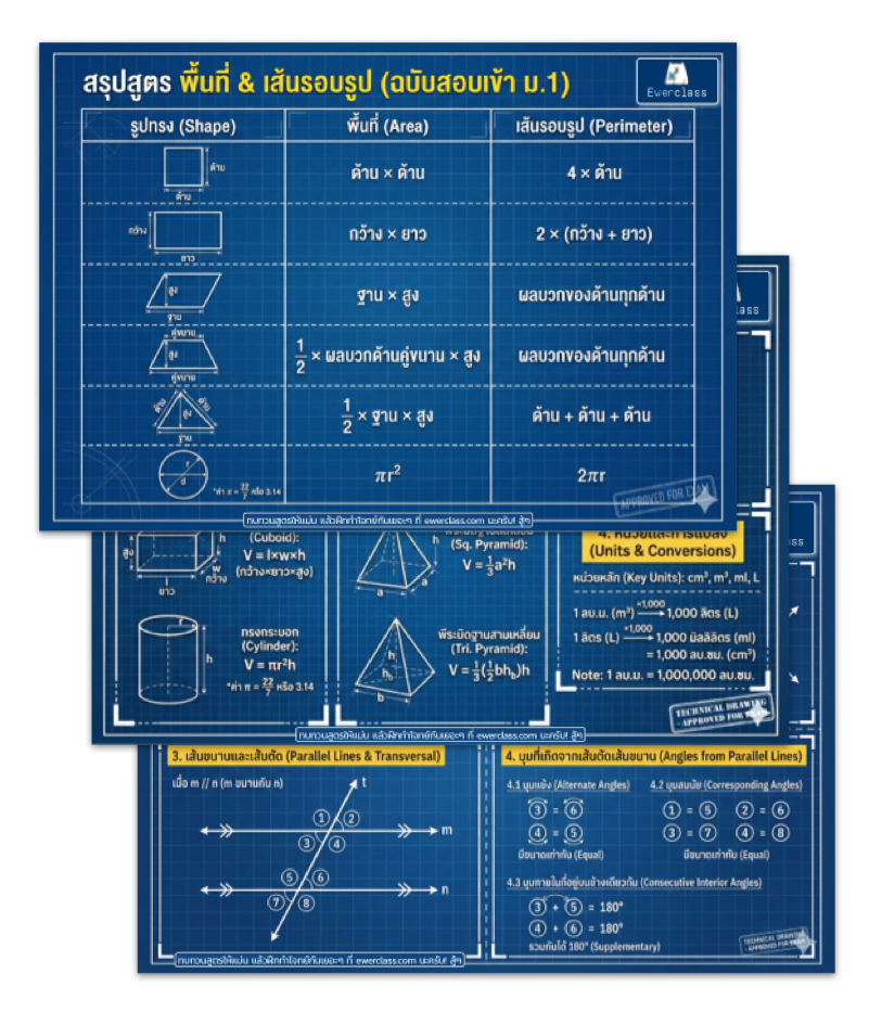 PDF สรุปสูตรคณิตศาสตร์ 3 เรื่อง 3 แผ่น
